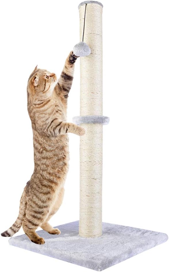 29" Height Tall Cat Scratching Post, Claw Scratcher with Sisal Rope and Covered with Soft Smooth Plush, Vertical Scratch [Full Strectch] for Standard Size Cats(Grey, 29 Inches for All Cats)