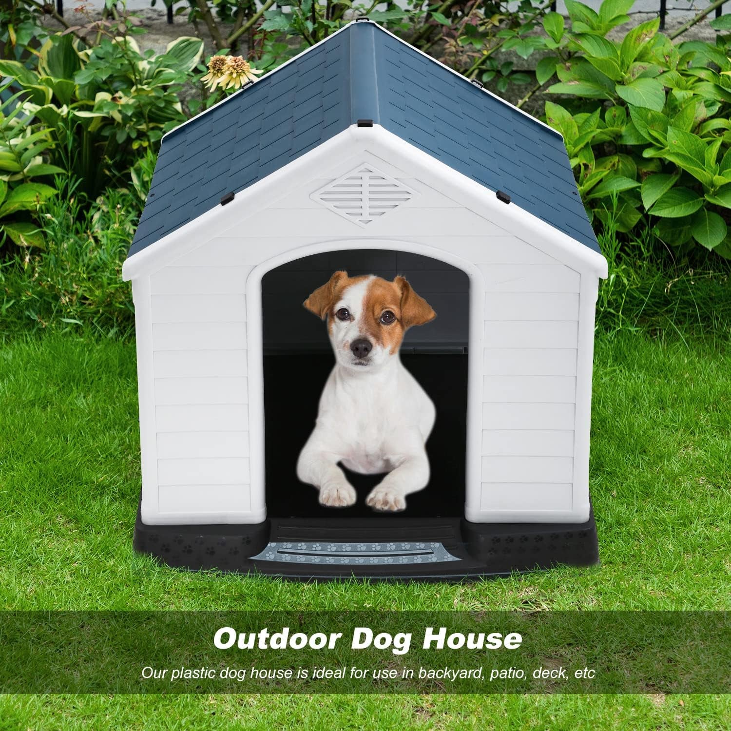 Dog House Indoor Outdoor Durable Ventilate Waterproof Pet Plastic Dog House for Small Medium Large Dogs Insulated Puppy Shelter Kennel Crate with Air Vents and Elevated Floor