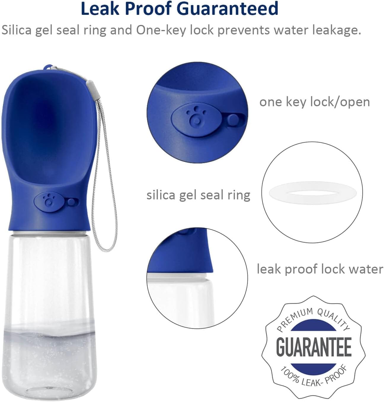 Portable Dog Water Bottle, 19 OZ, Leak Proof Puppy Water Dispenser with Drinking Feeder for Pets Outdoor Walking, Hiking, Travel, Food Grade Plastic