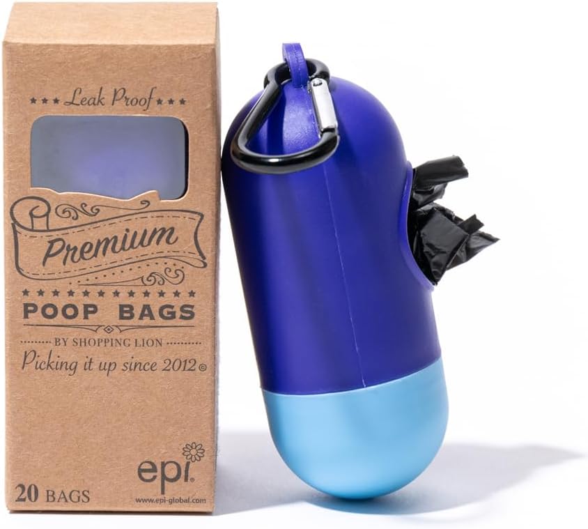 20 Dog Poop Bags with Dispenser and Leash Clip, Guaranteed Leak-Proof, Extra Thick and Strong Poop Bags for Dogs, Pet Waste Bags Made with EPI Technology
