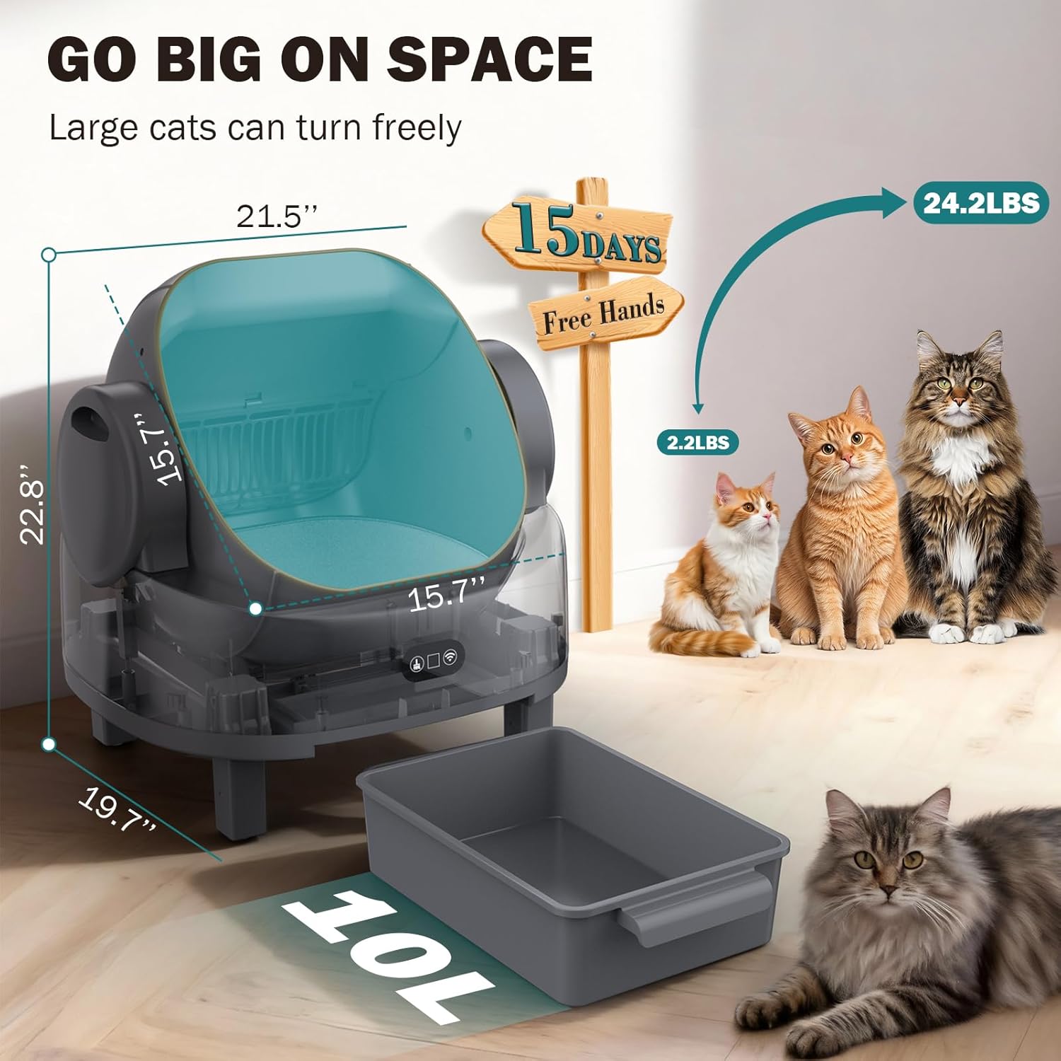 Automatic Litter Box, Open Top Large Self Cleaning Cat Litter Box for Multiple Cats, with APP Control/Multiple Safety Sensors/Trash Bag/Litter Mat, Cat Box Automatic Cleaning