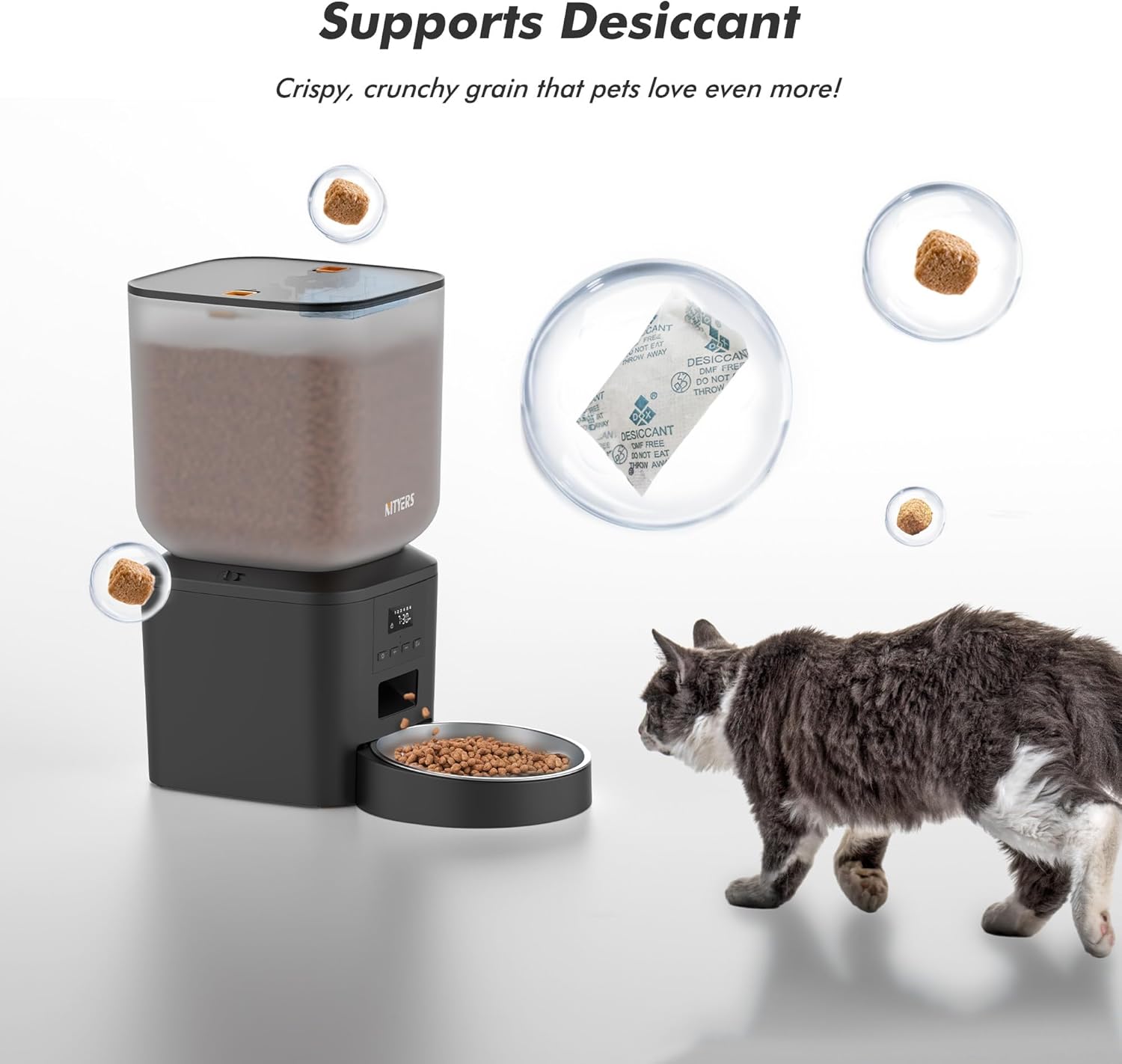 Automatic Dog Feeder - 8L/34 Cups Large Capacity Automatic Cat Food Dispenser with LCD Screen, Large Food Tray, Battery Operated, Timed Cat Feeder, up to 50 Portions 6 Meals per Day, Keeps Fresh