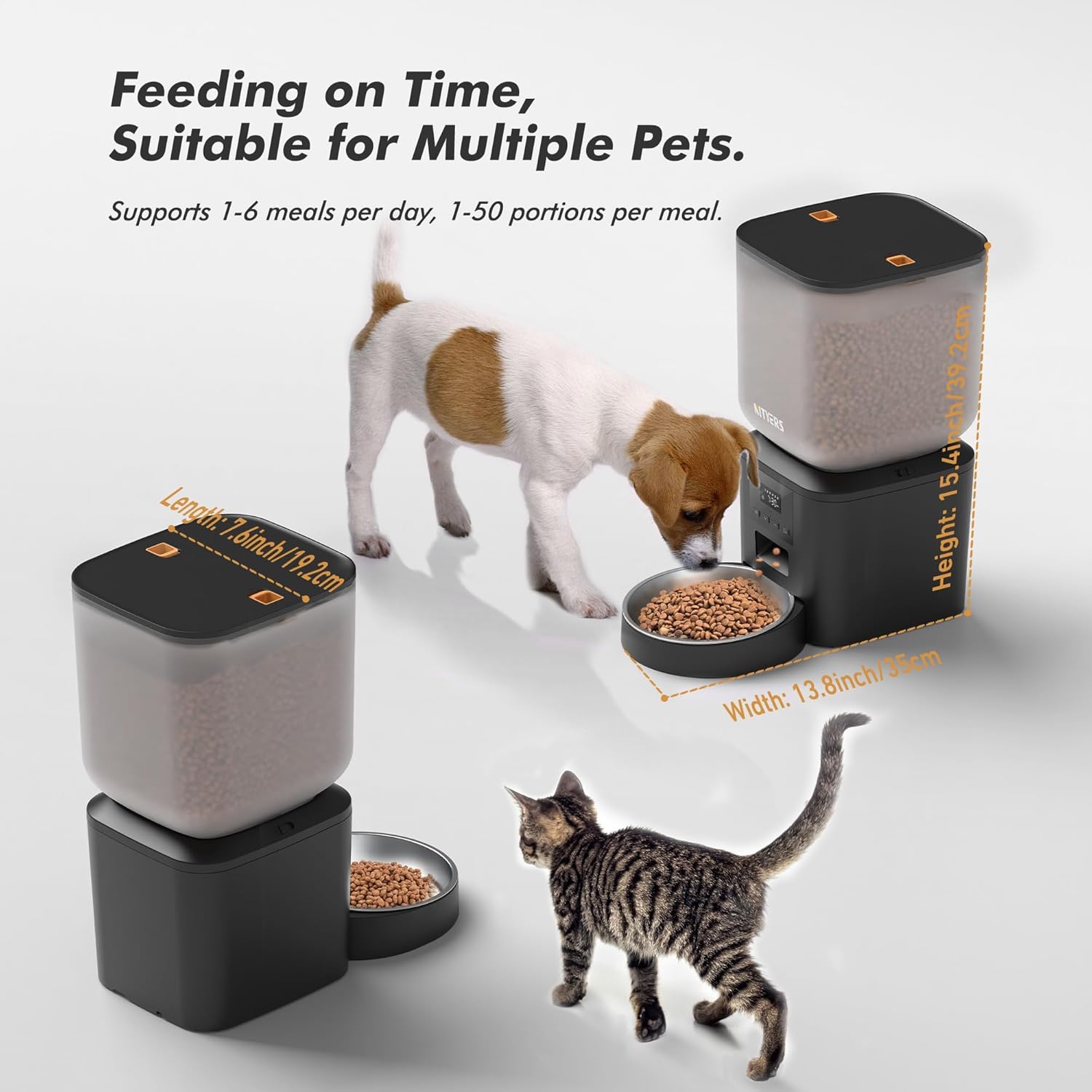 Automatic Dog Feeder - 8L/34 Cups Large Capacity Automatic Cat Food Dispenser with LCD Screen, Large Food Tray, Battery Operated, Timed Cat Feeder, up to 50 Portions 6 Meals per Day, Keeps Fresh