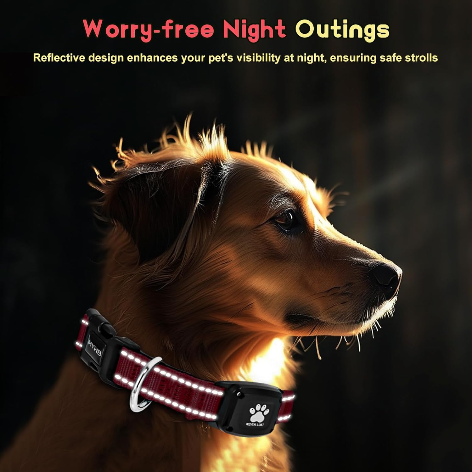 GPS Dog Collar Tracker 2-In-1,Reflective Waterproof Pet Collar,Ios-Only,No Monthly Fees,Unlimited Range,Dog Tracking Collar Pet Tracker,For Small Medium Large Dogs(L (16.6"-24"), Red)