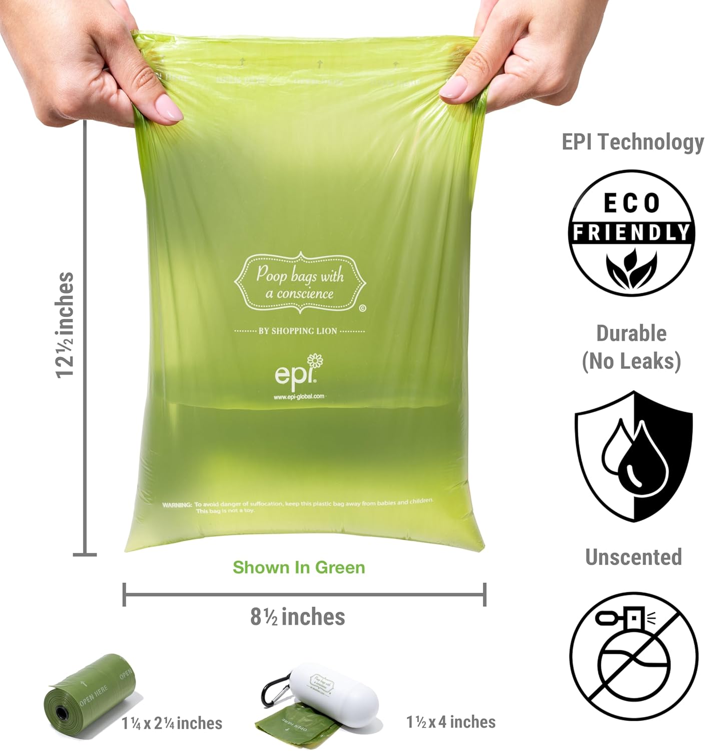 20 Dog Poop Bags with Dispenser and Leash Clip, Guaranteed Leak-Proof, Extra Thick and Strong Poop Bags for Dogs, Pet Waste Bags Made with EPI Technology