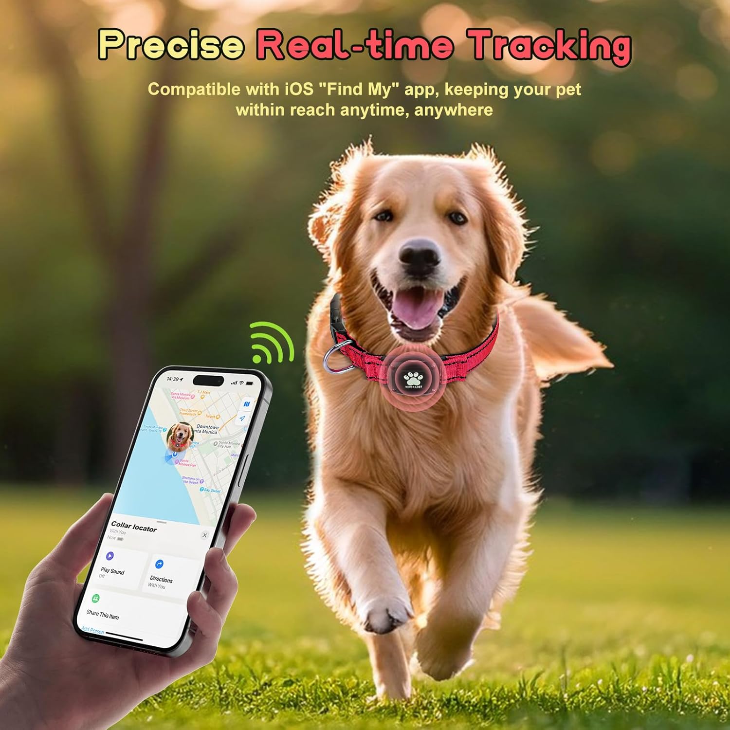 GPS Dog Collar Tracker 2-In-1,Reflective Waterproof Pet Collar,Ios-Only,No Monthly Fees,Unlimited Range,Dog Tracking Collar Pet Tracker,For Small Medium Large Dogs(L (16.6"-24"), Red)