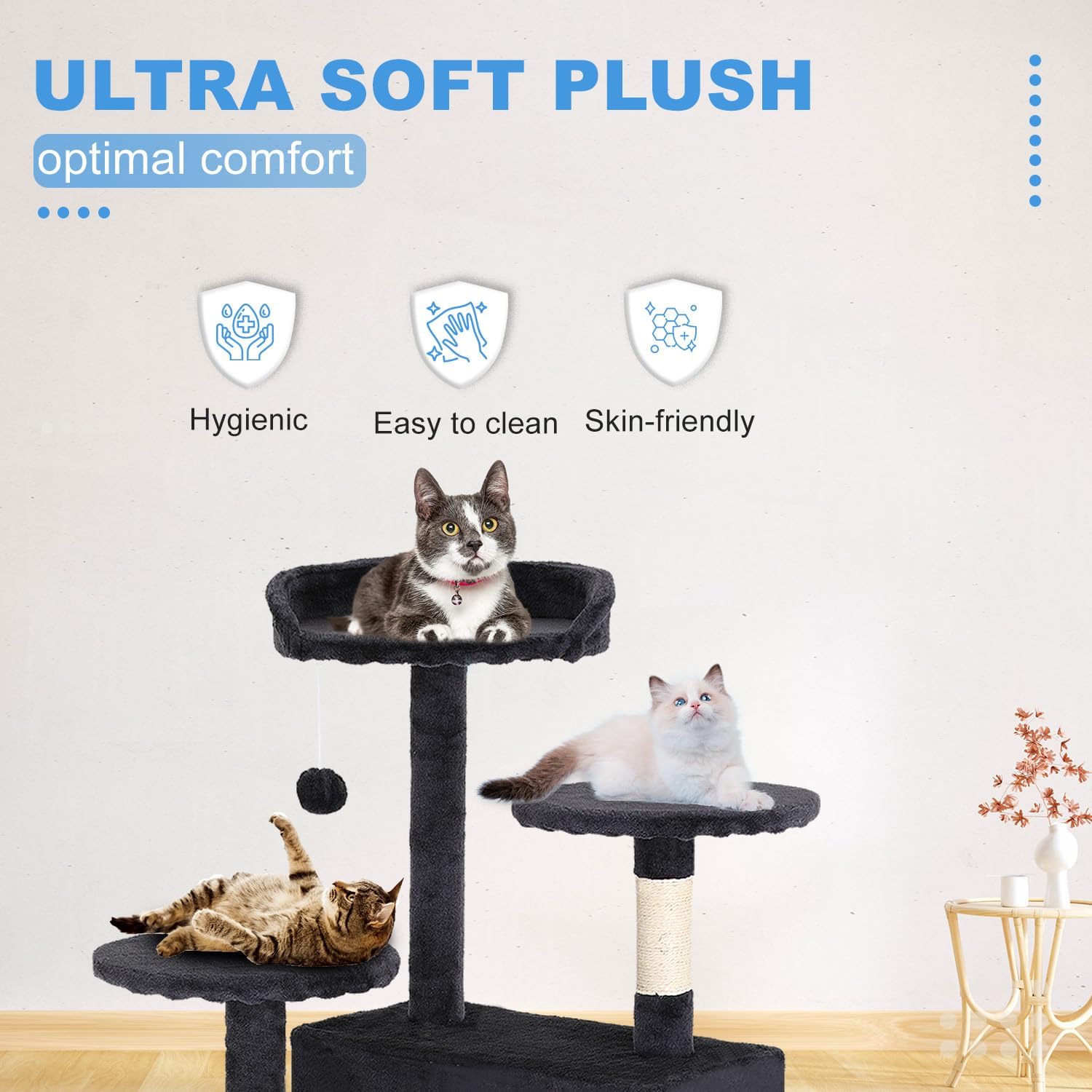 | 54" Cat Tree Tower | Dark Gray | Multi-Level Indoor Activity Center with Sisal Scratching Posts, Condos, Plush Perches, Hanging Cat Toys | Sturdy, Easy to Assemble | for Kittens & Adult Cats