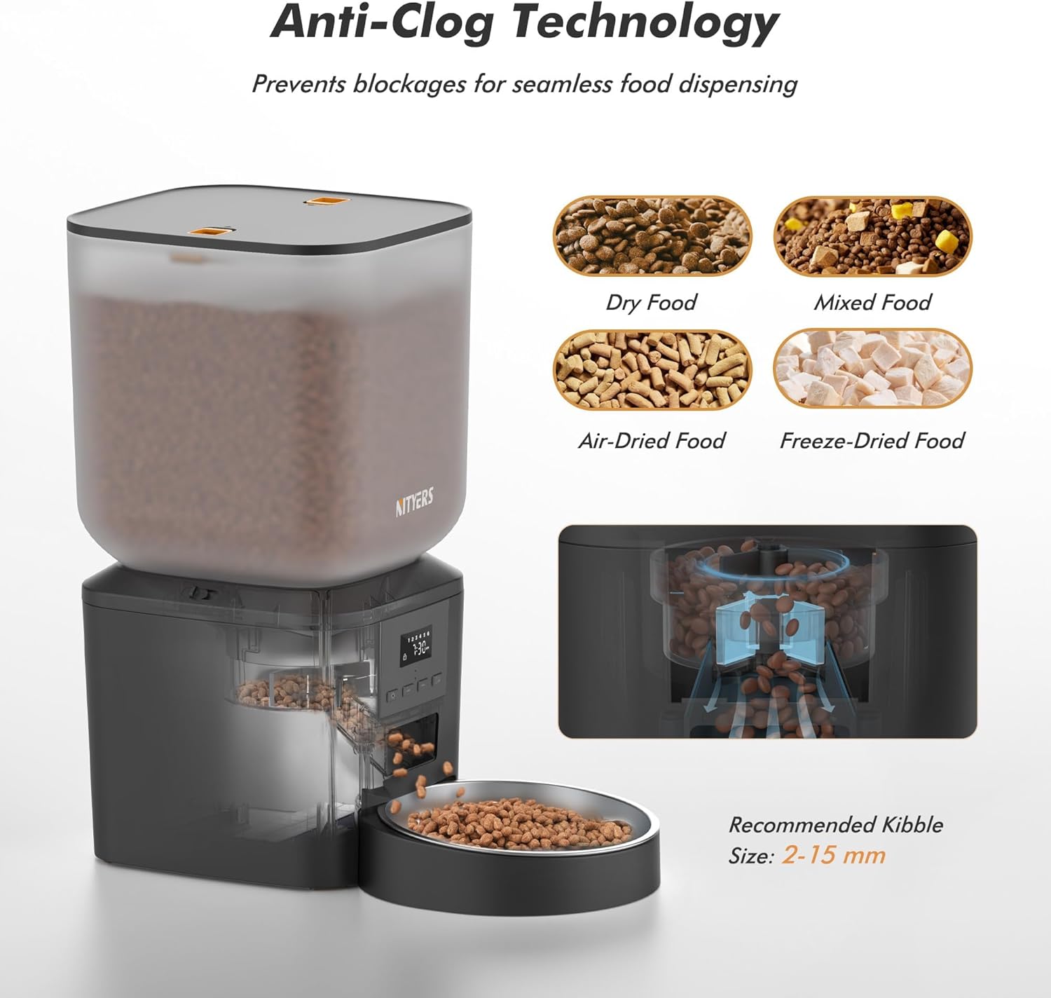 Automatic Dog Feeder - 8L/34 Cups Large Capacity Automatic Cat Food Dispenser with LCD Screen, Large Food Tray, Battery Operated, Timed Cat Feeder, up to 50 Portions 6 Meals per Day, Keeps Fresh