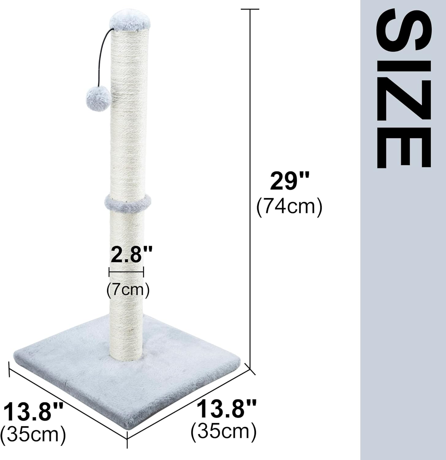 29" Height Tall Cat Scratching Post, Claw Scratcher with Sisal Rope and Covered with Soft Smooth Plush, Vertical Scratch [Full Strectch] for Standard Size Cats(Grey, 29 Inches for All Cats)