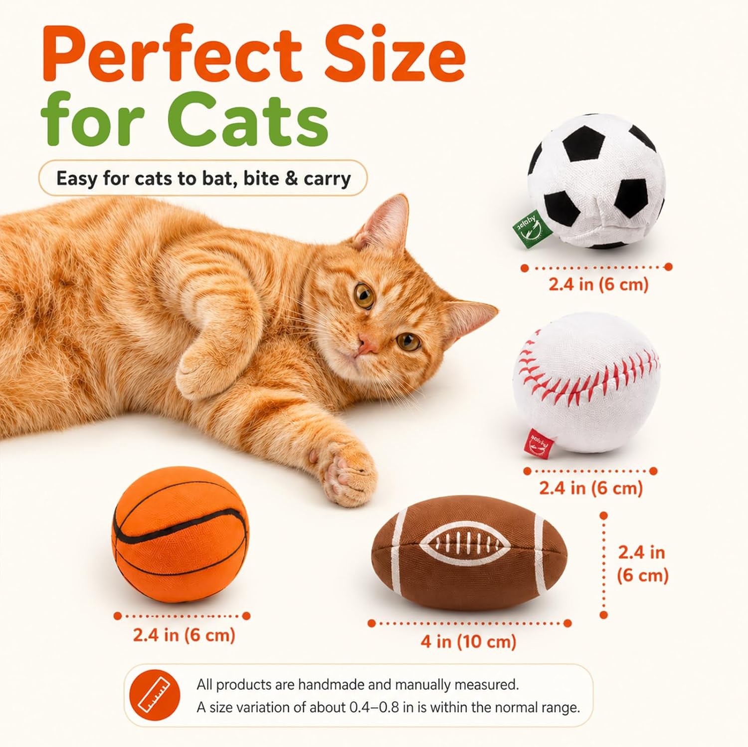 100% Catnip & Silvervine Filled Cat Toys, Interactive Chew & Kicker Balls for Indoor Cats, Enrichment and Teeth Cleaning Fun for Bored Cats and Kittens, 2 Pack Natural Crinkle Cat Toy with Sound