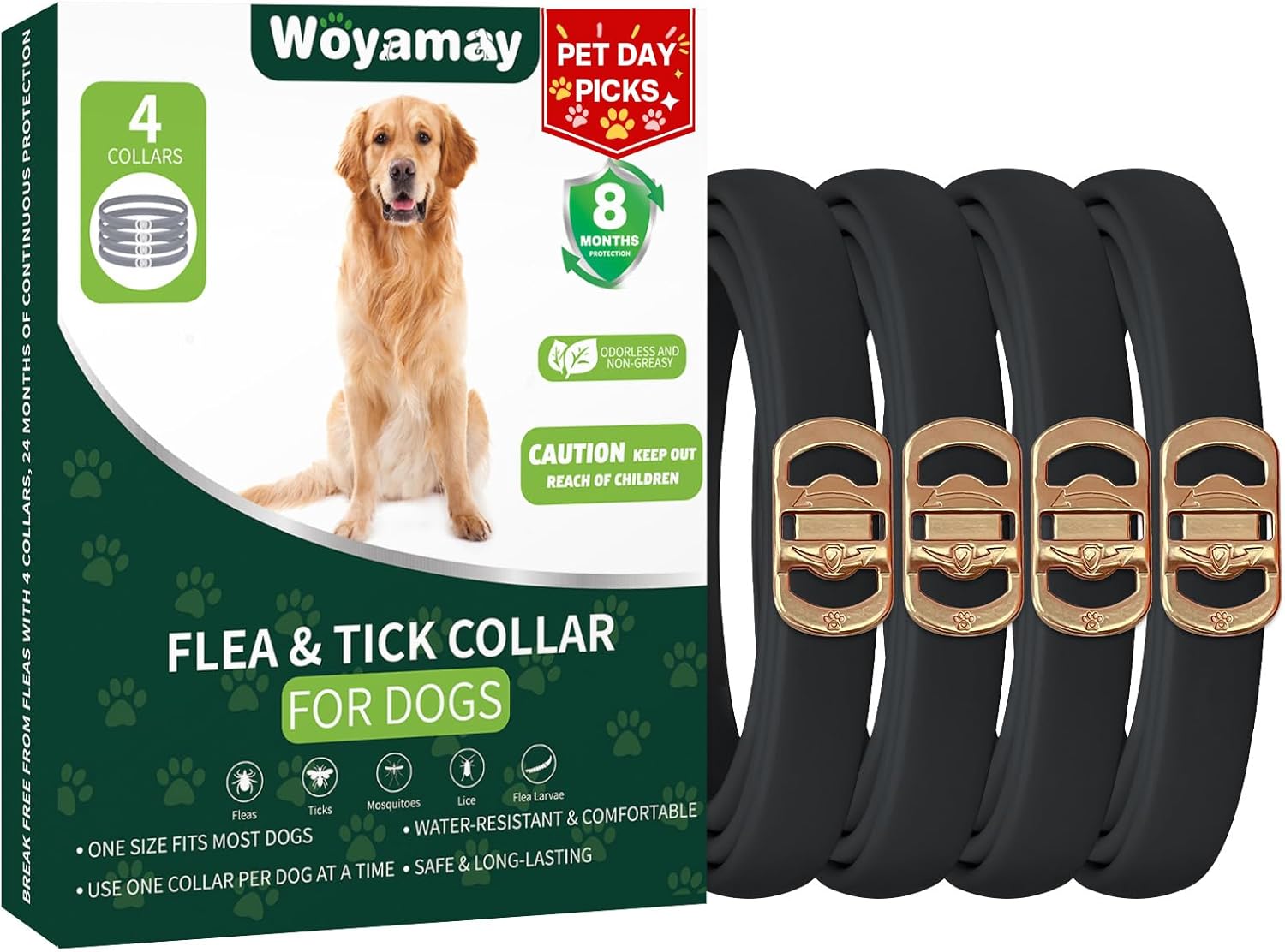 4 Pack Flea Collar for Dogs, Flea and Tick Prevention for Dogs, 32 Months Dog Flea and Tick Treatment, Adjustable Dog Flea Collars, Dog Flea Treatment Collar, Flea Treatment for Dogs, Black