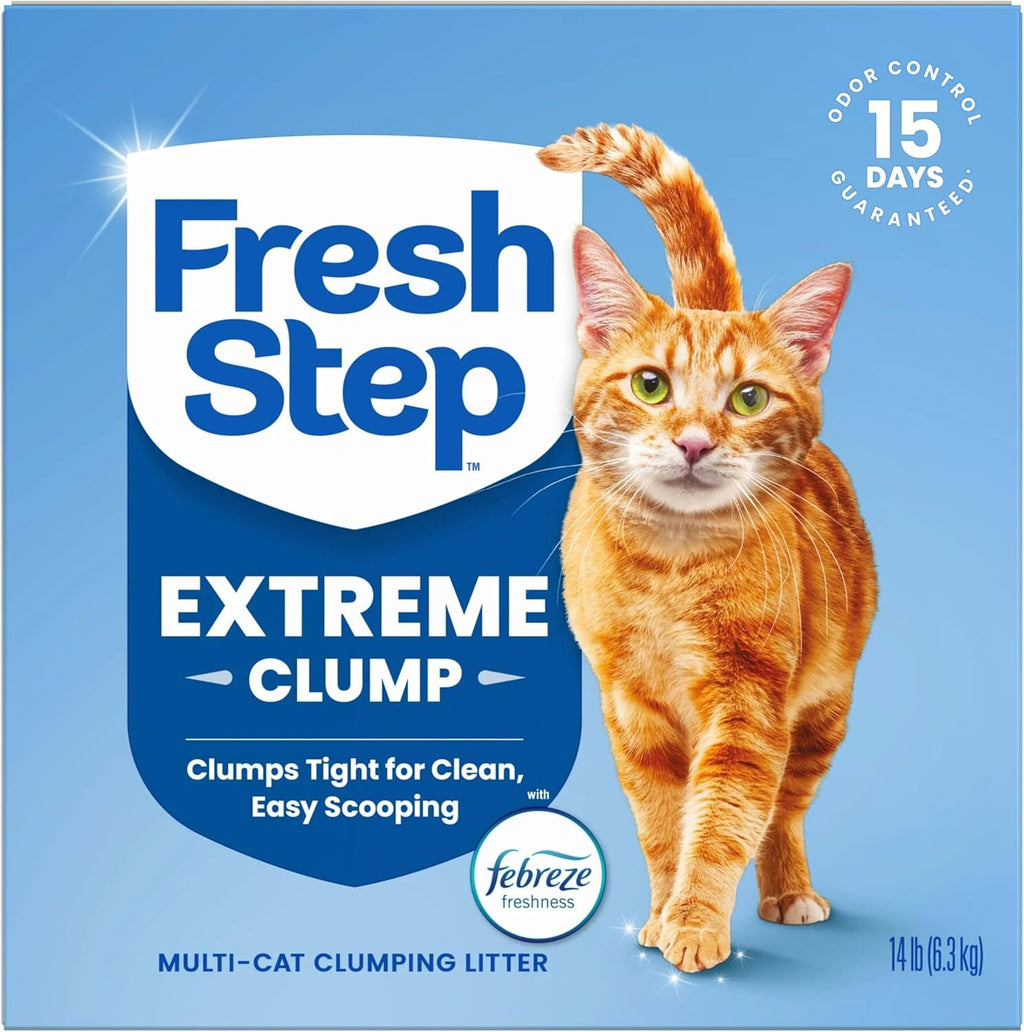 Extreme Multi Cat Clumping Litter with Febreze Freshness, Low Dust, Odor Control with Ammonia Block Tech, Compatible in Automatic Litter Boxes, 14 Lb. Box