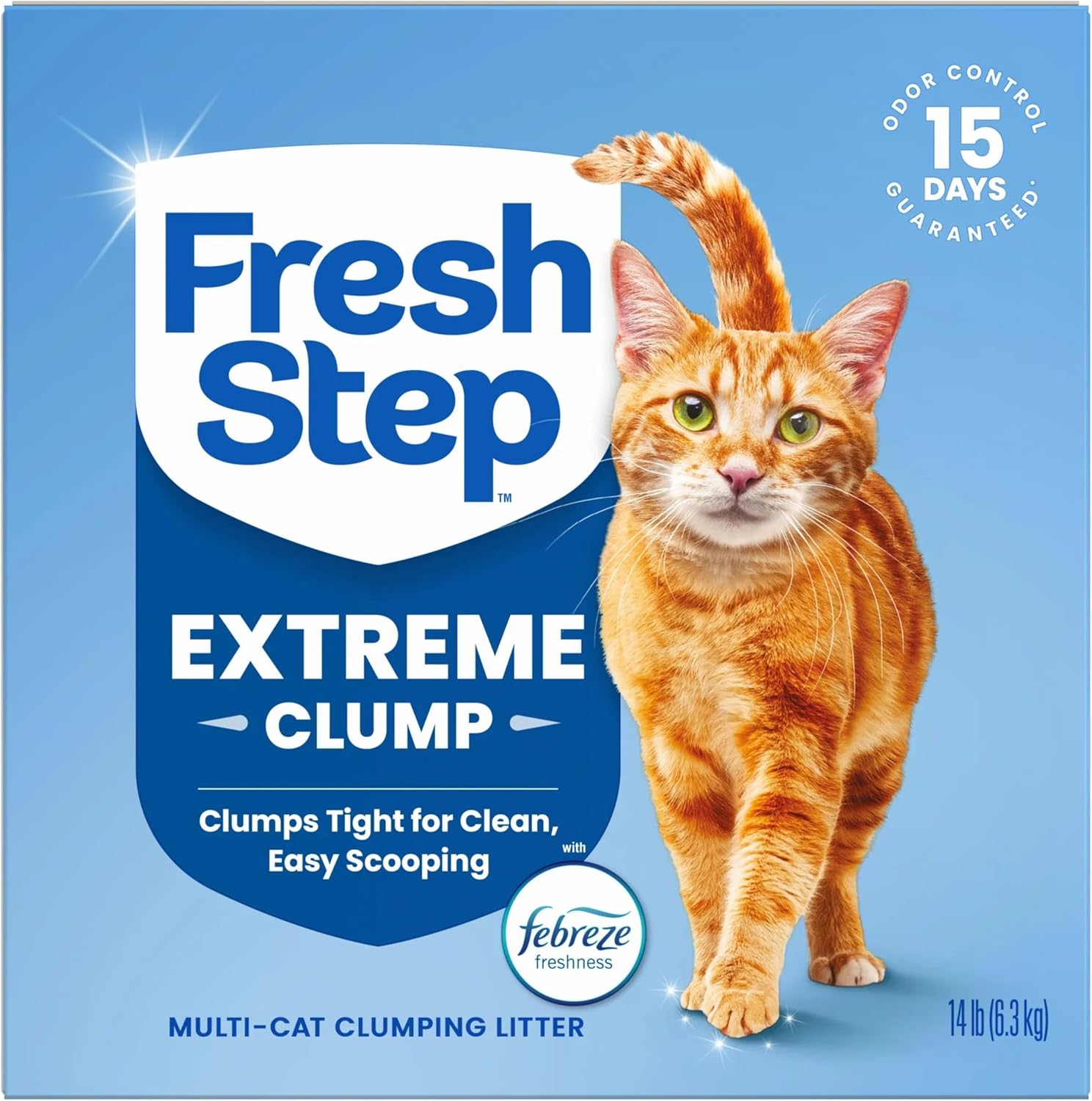 Extreme Multi Cat Clumping Litter with Febreze Freshness, Low Dust, Odor Control with Ammonia Block Tech, Compatible in Automatic Litter Boxes, 14 Lb. Box
