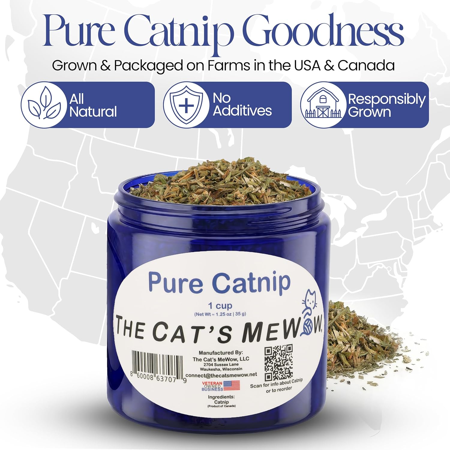 100% Pure Catnip – North American Grown – Strong Aroma for Play & Enrichment – Resealable Freshness Jar – Veteran-Owned Brand