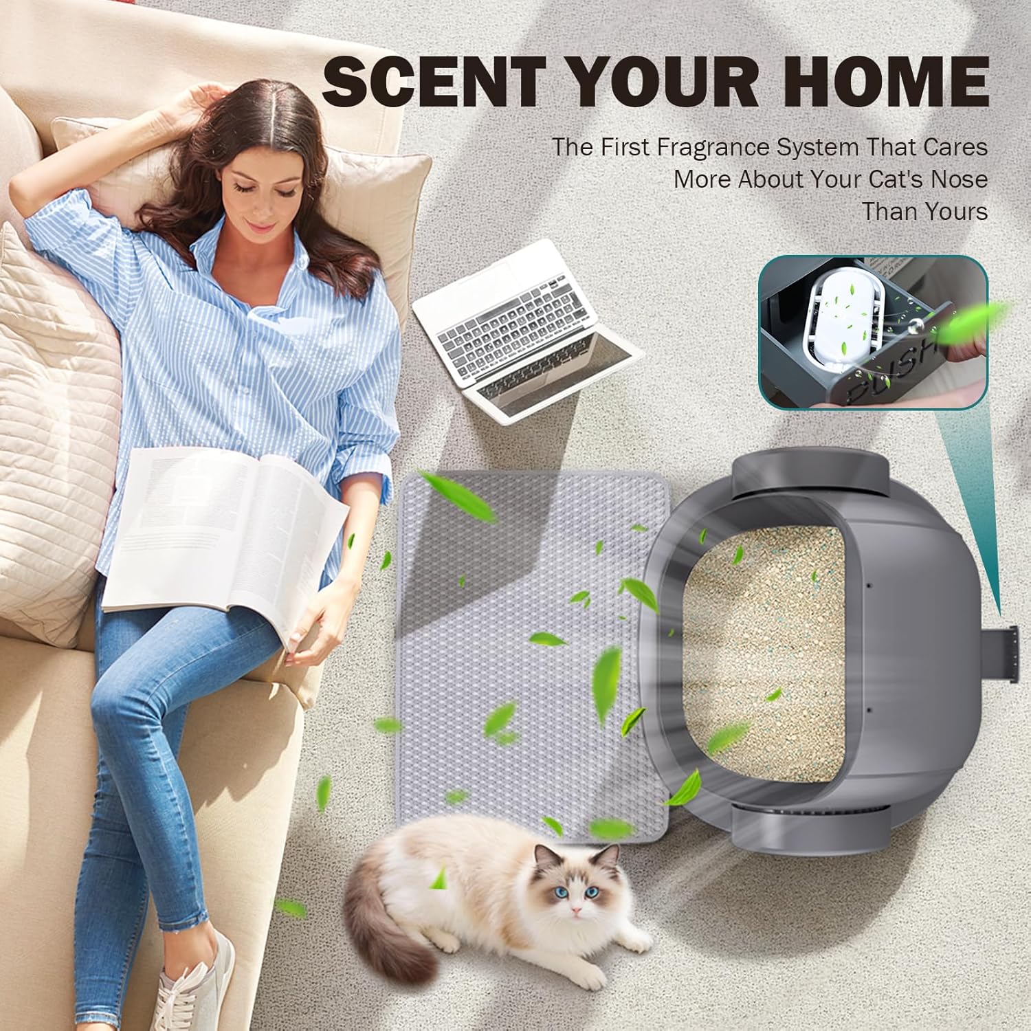 Automatic Litter Box, Open Top Large Self Cleaning Cat Litter Box for Multiple Cats, with APP Control/Multiple Safety Sensors/Trash Bag/Litter Mat, Cat Box Automatic Cleaning