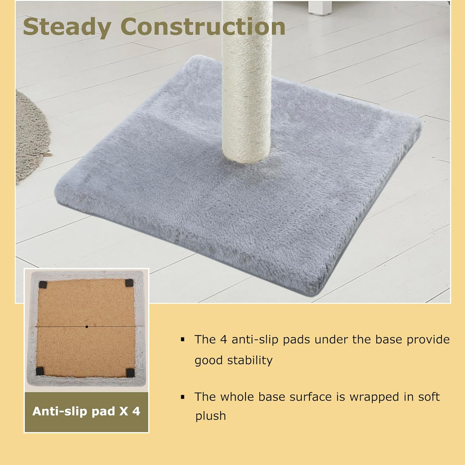29" Height Tall Cat Scratching Post, Claw Scratcher with Sisal Rope and Covered with Soft Smooth Plush, Vertical Scratch [Full Strectch] for Standard Size Cats(Grey, 29 Inches for All Cats)