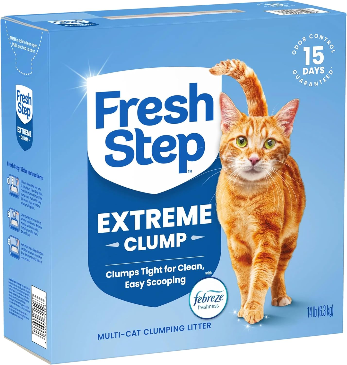Extreme Multi Cat Clumping Litter with Febreze Freshness, Low Dust, Odor Control with Ammonia Block Tech, Compatible in Automatic Litter Boxes, 14 Lb. Box