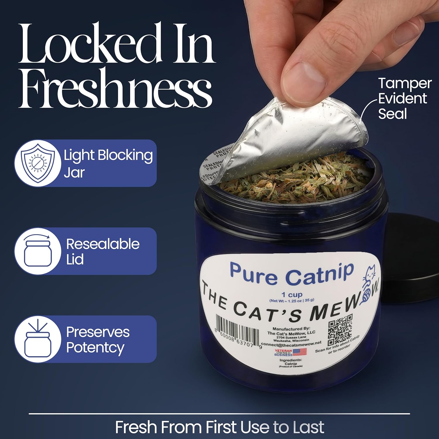 100% Pure Catnip – North American Grown – Strong Aroma for Play & Enrichment – Resealable Freshness Jar – Veteran-Owned Brand