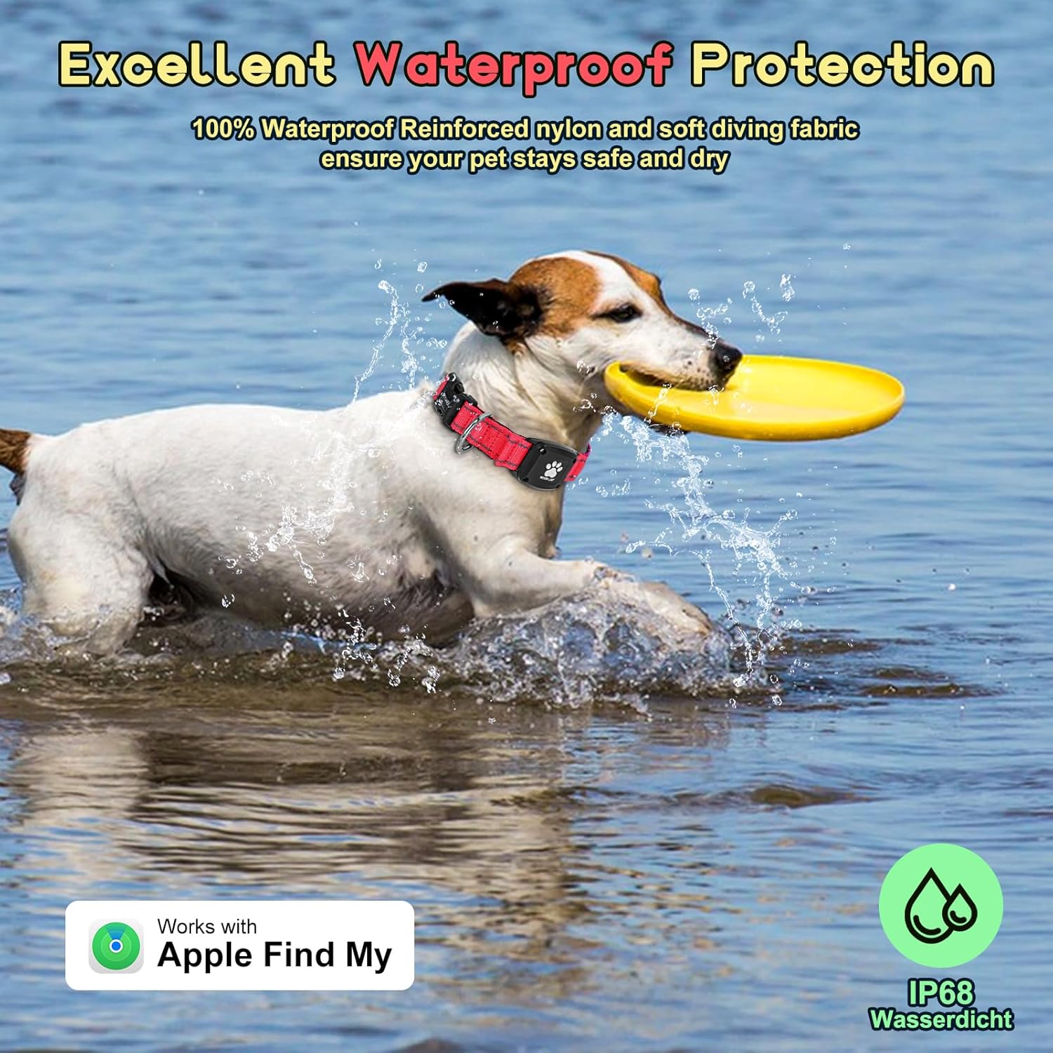 GPS Dog Collar Tracker 2-In-1,Reflective Waterproof Pet Collar,Ios-Only,No Monthly Fees,Unlimited Range,Dog Tracking Collar Pet Tracker,For Small Medium Large Dogs(L (16.6"-24"), Red)