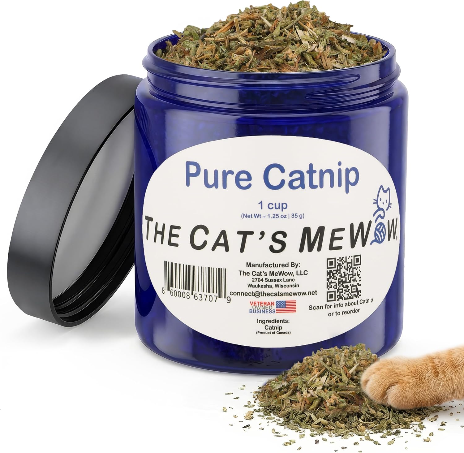 100% Pure Catnip – North American Grown – Strong Aroma for Play & Enrichment – Resealable Freshness Jar – Veteran-Owned Brand