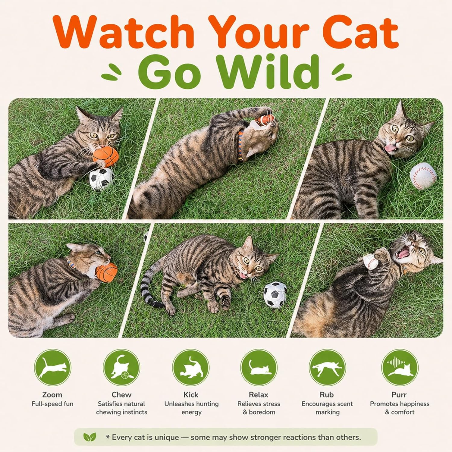 100% Catnip & Silvervine Filled Cat Toys, Interactive Chew & Kicker Balls for Indoor Cats, Enrichment and Teeth Cleaning Fun for Bored Cats and Kittens, 2 Pack Natural Crinkle Cat Toy with Sound