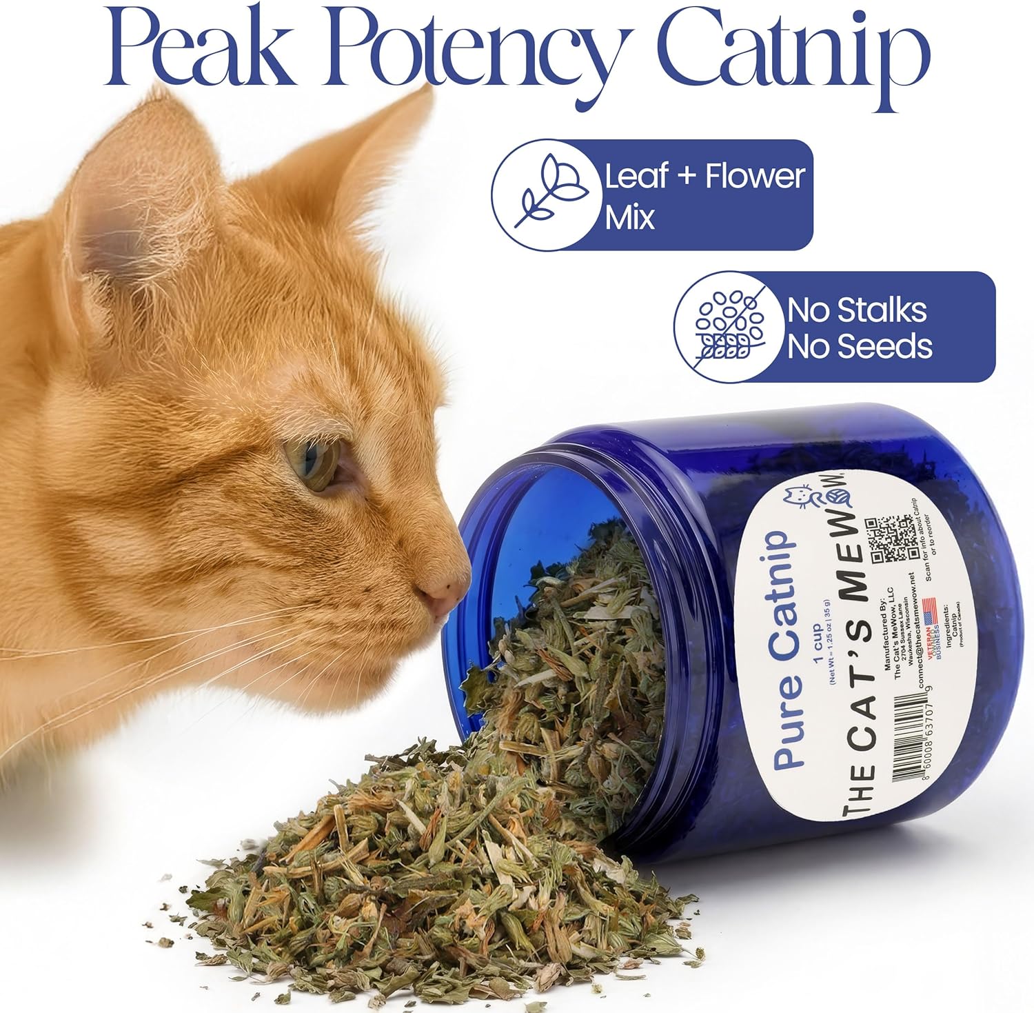 100% Pure Catnip – North American Grown – Strong Aroma for Play & Enrichment – Resealable Freshness Jar – Veteran-Owned Brand