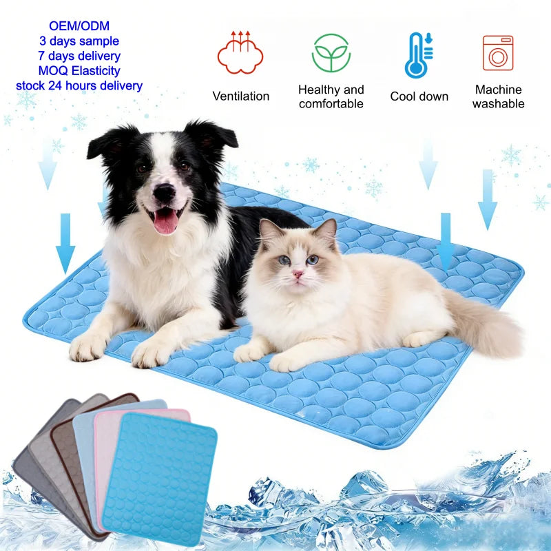 Pet Cooling Mats Dog Cartoon Ice Silk Summer Cooling Pet Bed Rectangle Sofa Mat Breathable Non-Slip Anti-Bite Luxury Modern