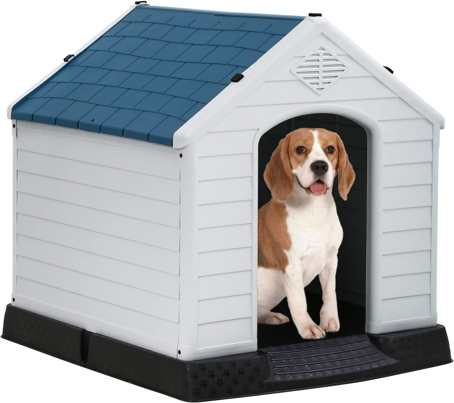 Dog House Indoor Outdoor Durable Ventilate Waterproof Pet Plastic Dog House for Small Medium Large Dogs Insulated Puppy Shelter Kennel Crate with Air Vents and Elevated Floor